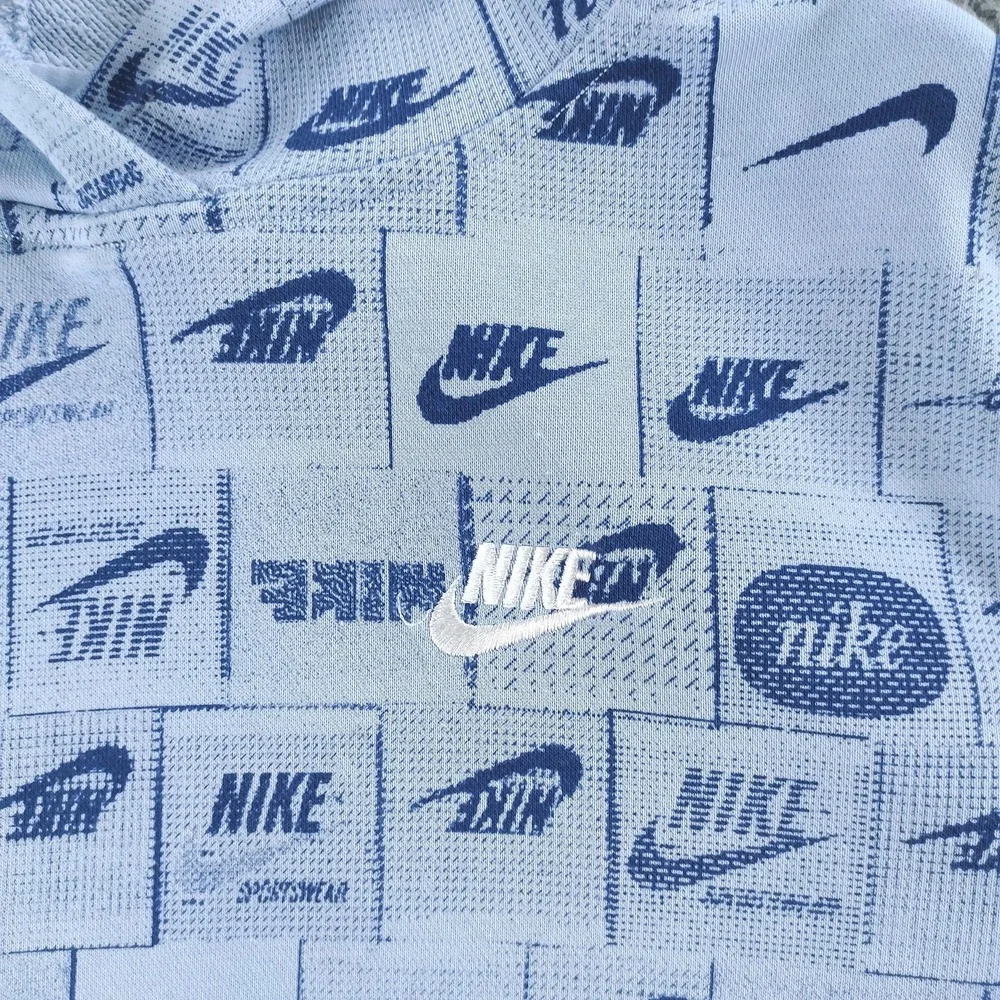 Nike Sportswear Hoodie Kids XL Blue All Over Logo Graphic Pullover FN8741-440